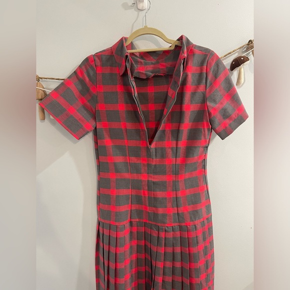 Vintage 1950s 60s sherry Kent of Dallas red plaid pleated dress - Picture 8 of 8